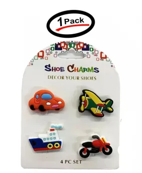 4 Pcs of Transportation Shoe Charms For Croc Shoes- Car, Airplane, Ship, Motorcycle
