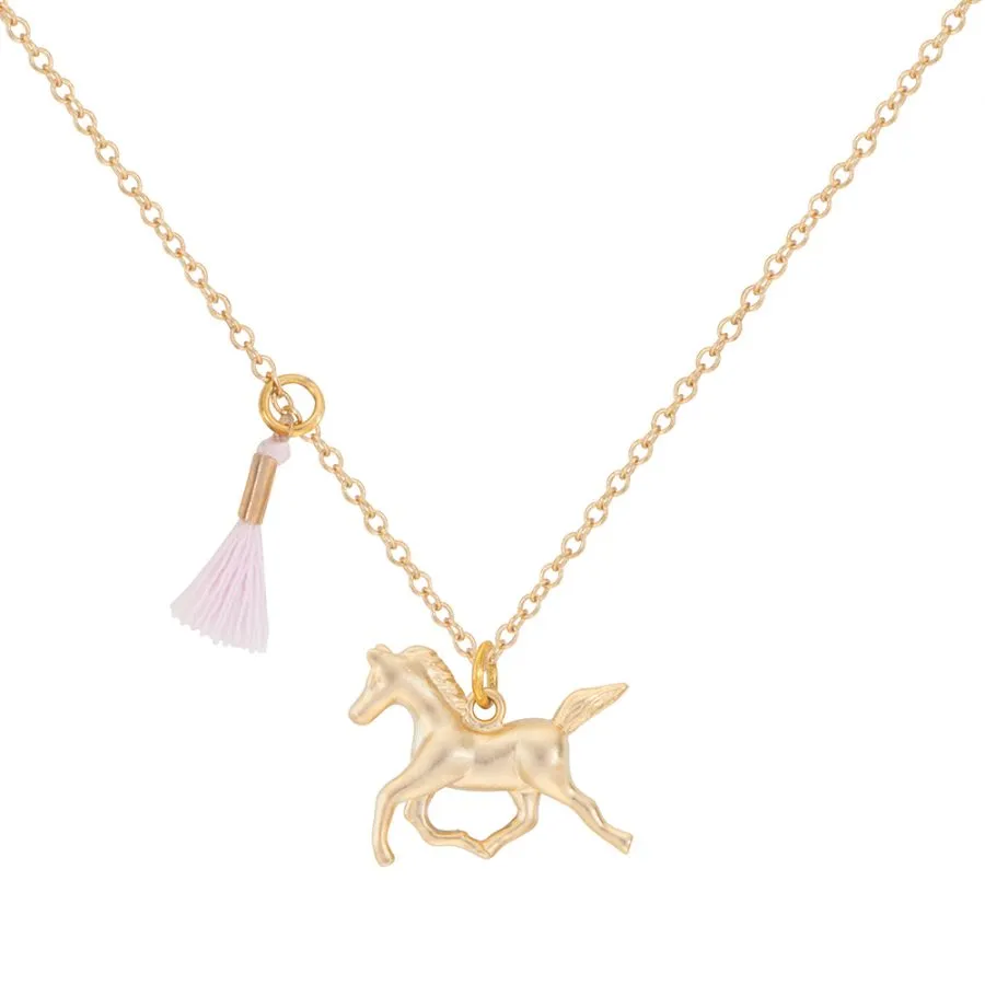 A Mini Penny Running Horse 18k Gold Necklace