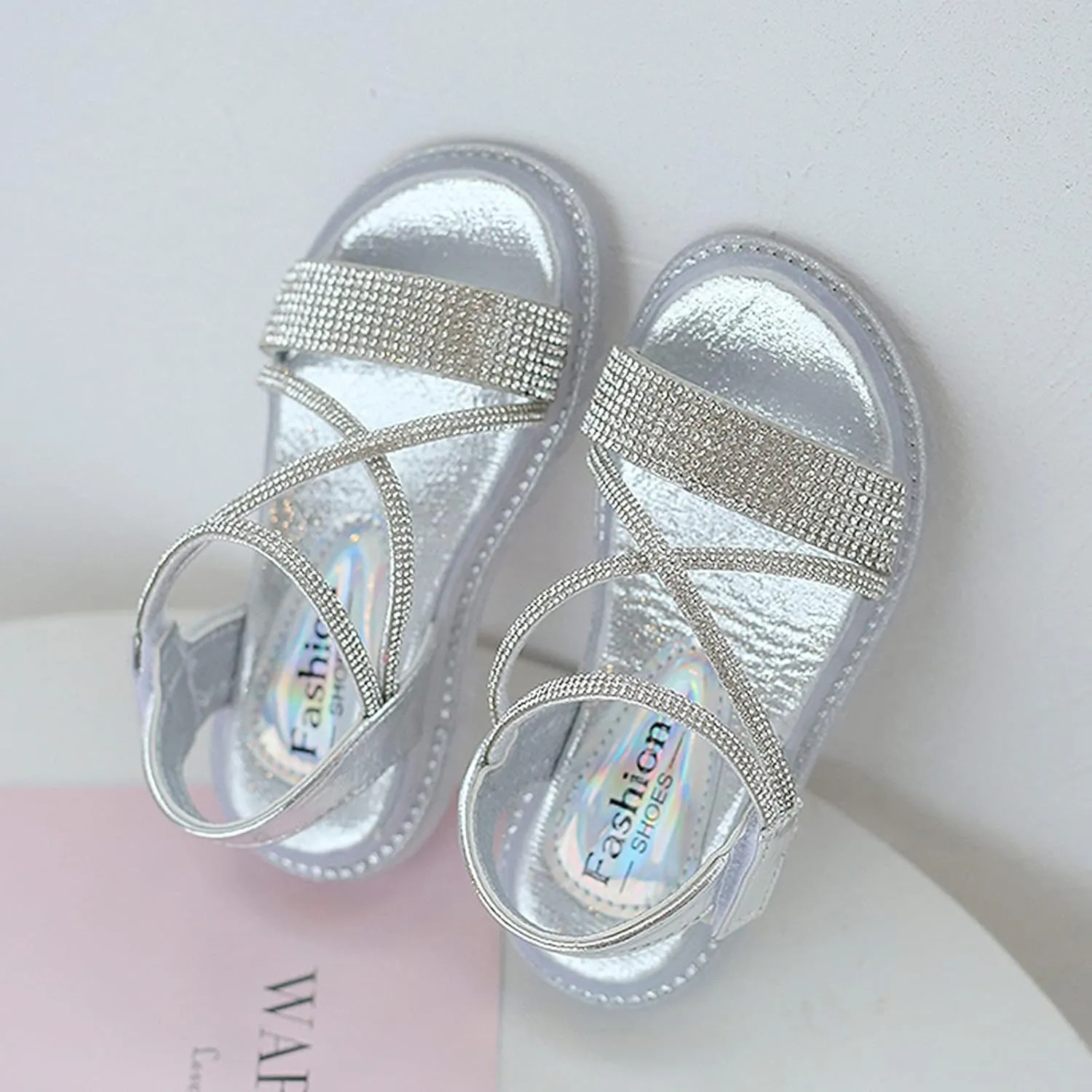 Baby Kids Pearl Sequins Sandals Open Toe Wide Summer Shoes Boys Girls Toddler Rubber Slip On Strap Loafers Comfy Trendy