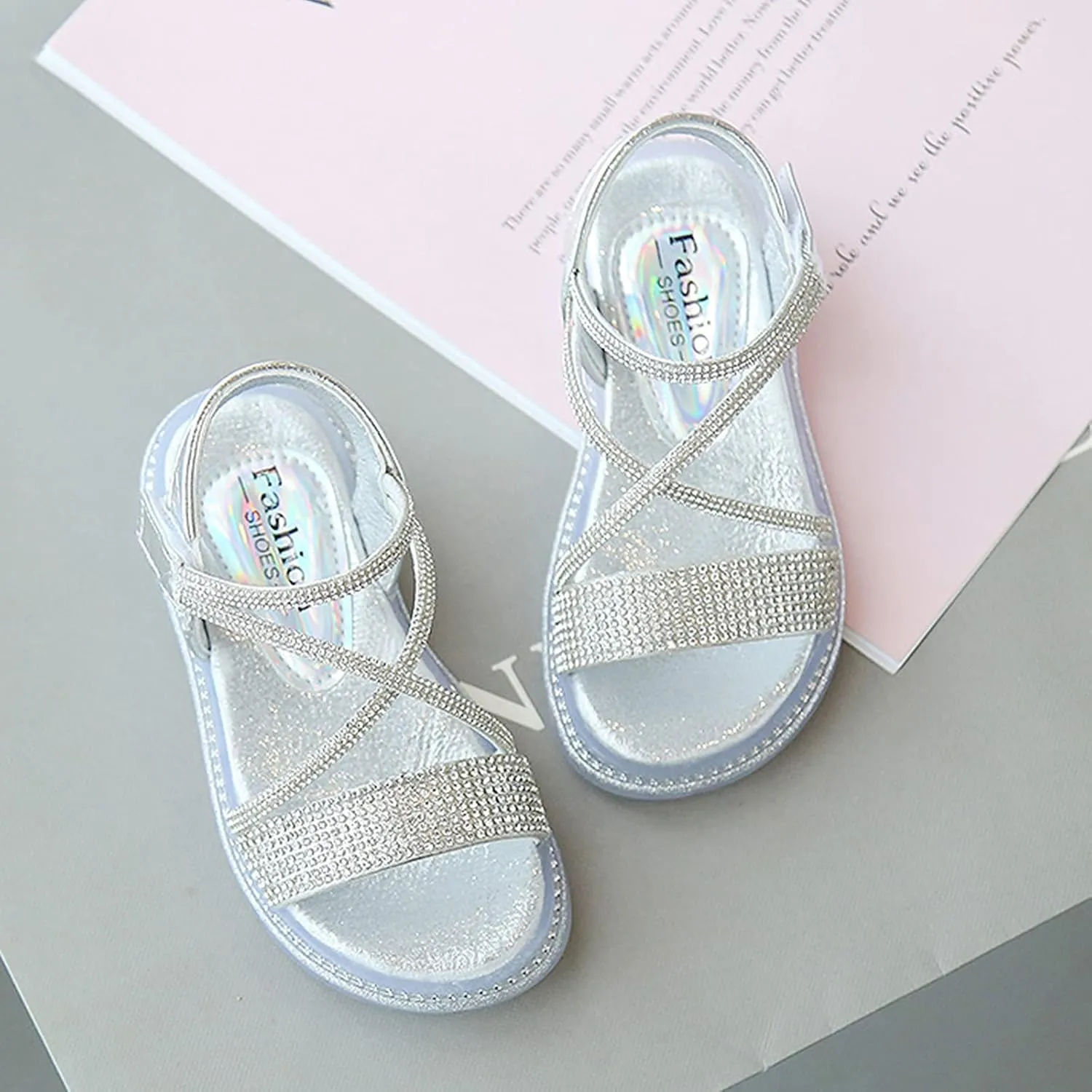 Baby Kids Pearl Sequins Sandals Open Toe Wide Summer Shoes Boys Girls Toddler Rubber Slip On Strap Loafers Comfy Trendy