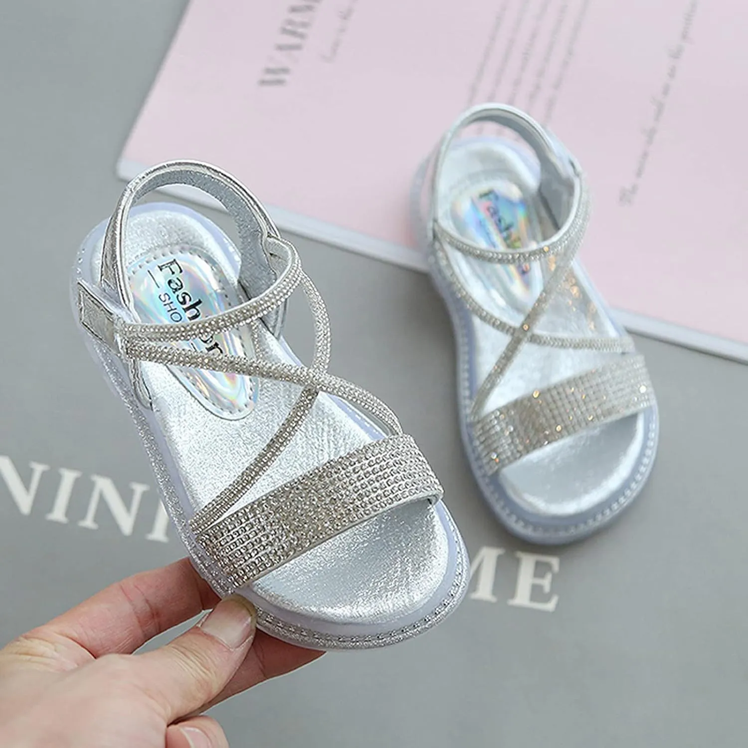 Baby Kids Pearl Sequins Sandals Open Toe Wide Summer Shoes Boys Girls Toddler Rubber Slip On Strap Loafers Comfy Trendy