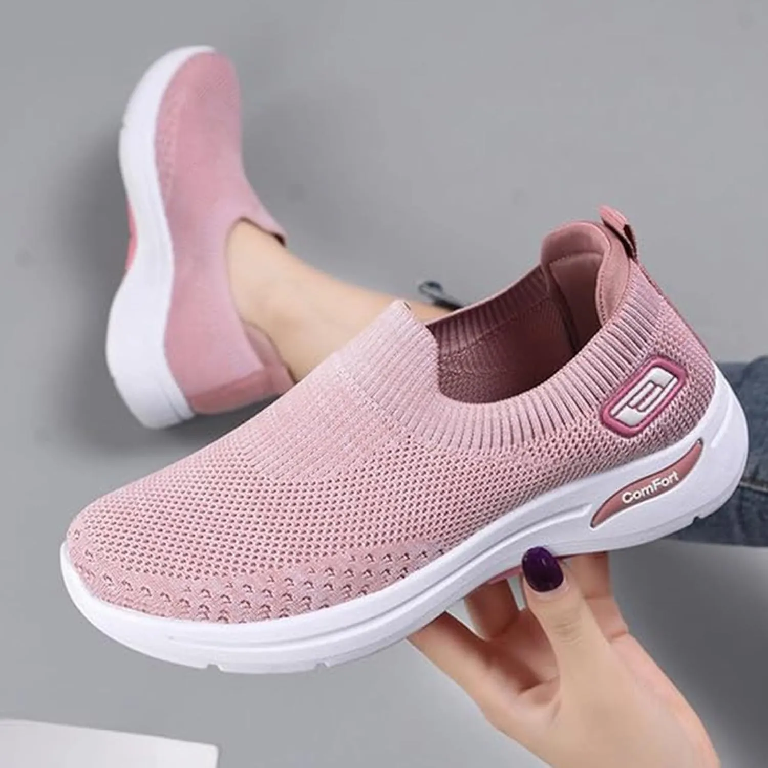 Best Walking Shoes for Women Breathable Knit Slip On Sneakers with Arch Support Lightweight Comfort Soft Cushion Available Shoes for Outdoor Sport Travel Hiking