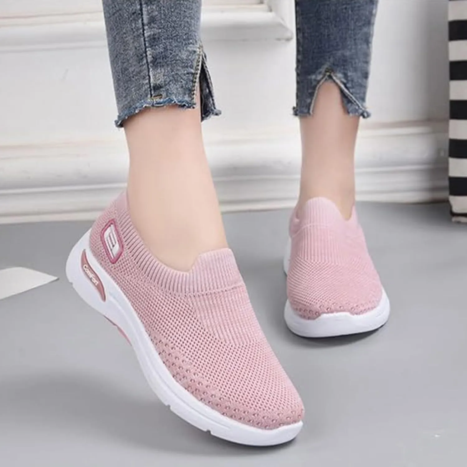 Best Walking Shoes for Women Breathable Knit Slip On Sneakers with Arch Support Lightweight Comfort Soft Cushion Available Shoes for Outdoor Sport Travel Hiking