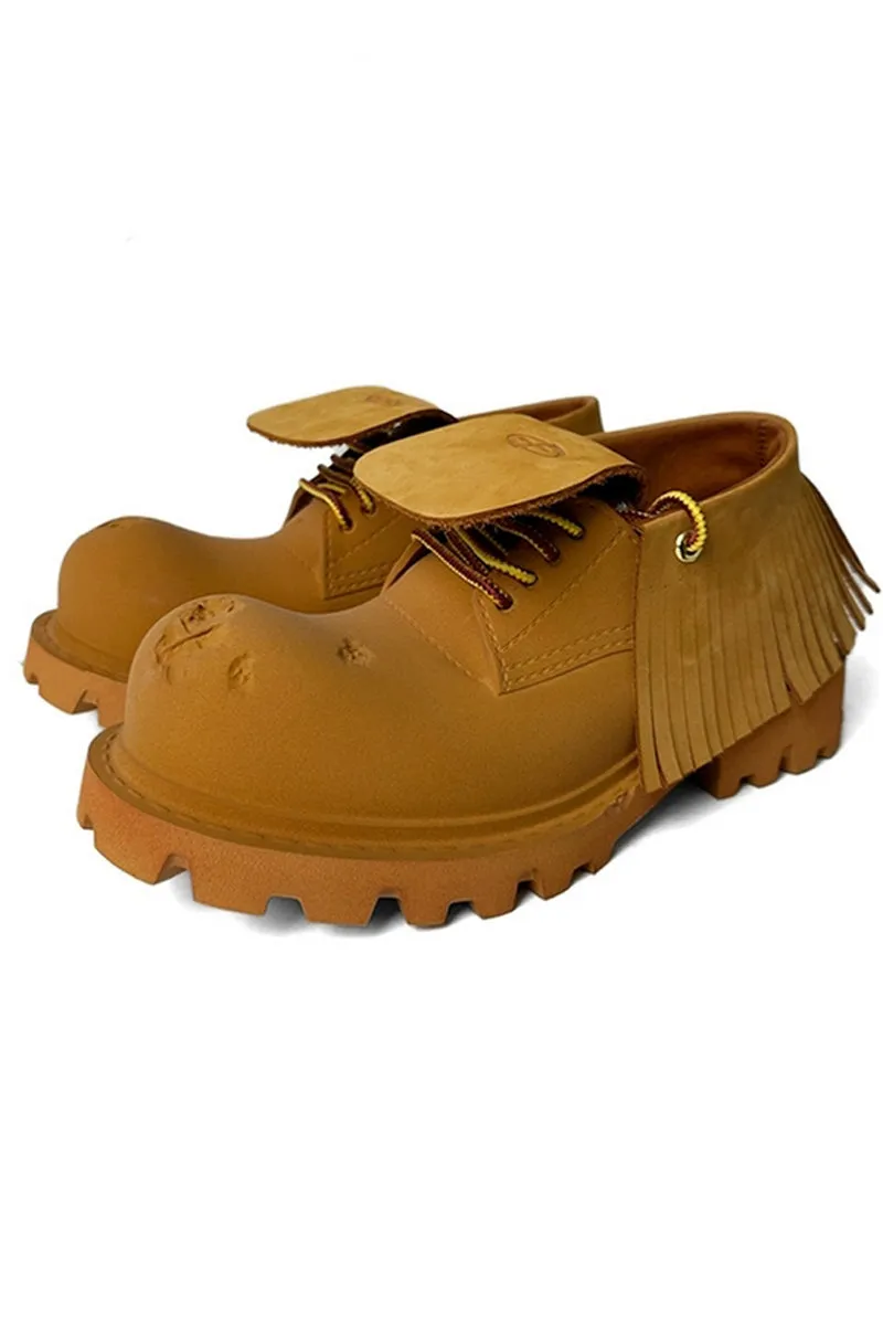 Brown Dented Platform Derby Shoes