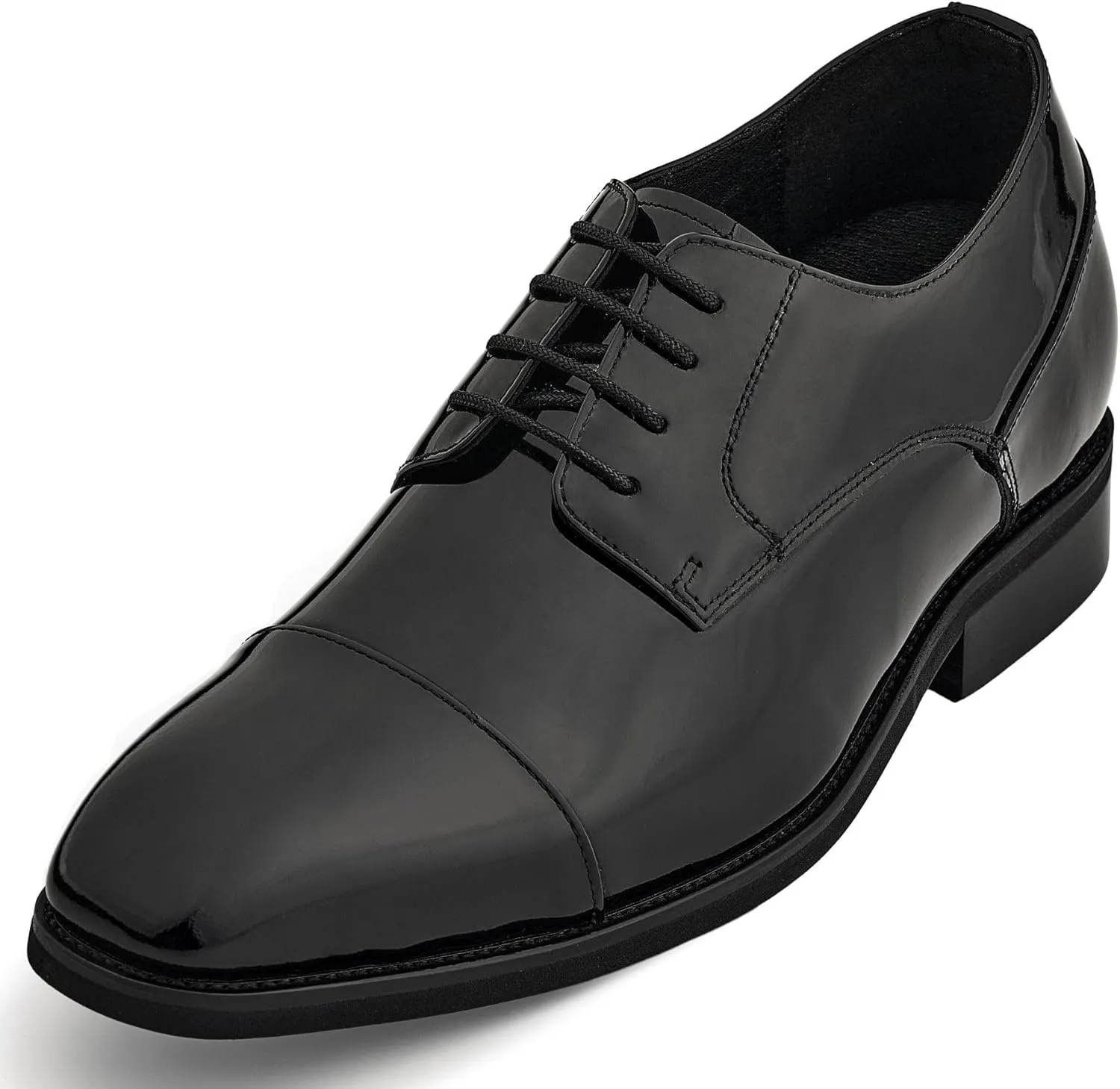 CALTO Men's Invisible Height Increasing Elevator Shoes - Black Patent Leather Lace-up Formal Dress Oxfords - 3 Inches Taller - Y3270- Size 9 D(M) US