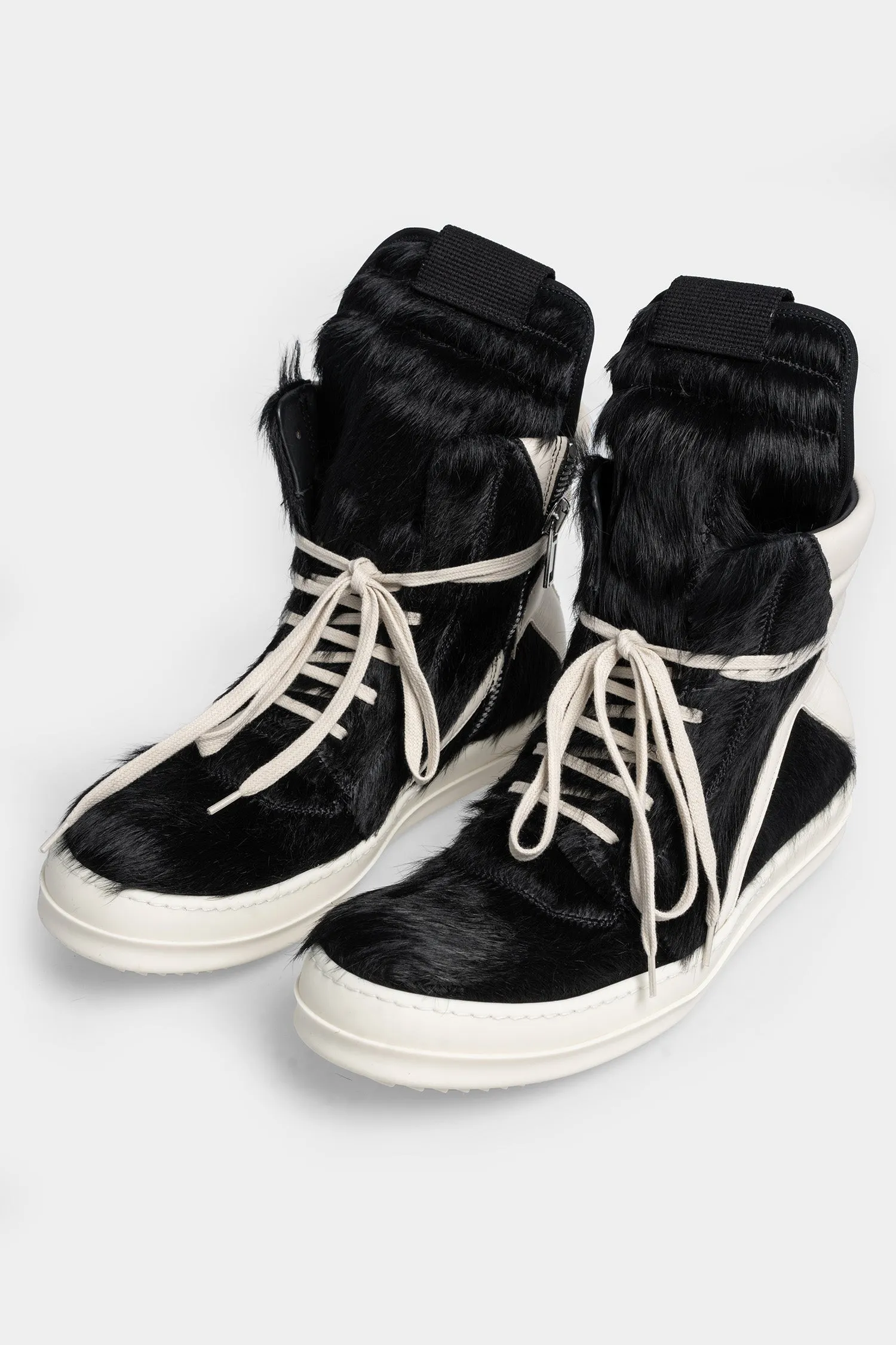 Cow "Fur" Geobasket Sneakers, Black / Milk