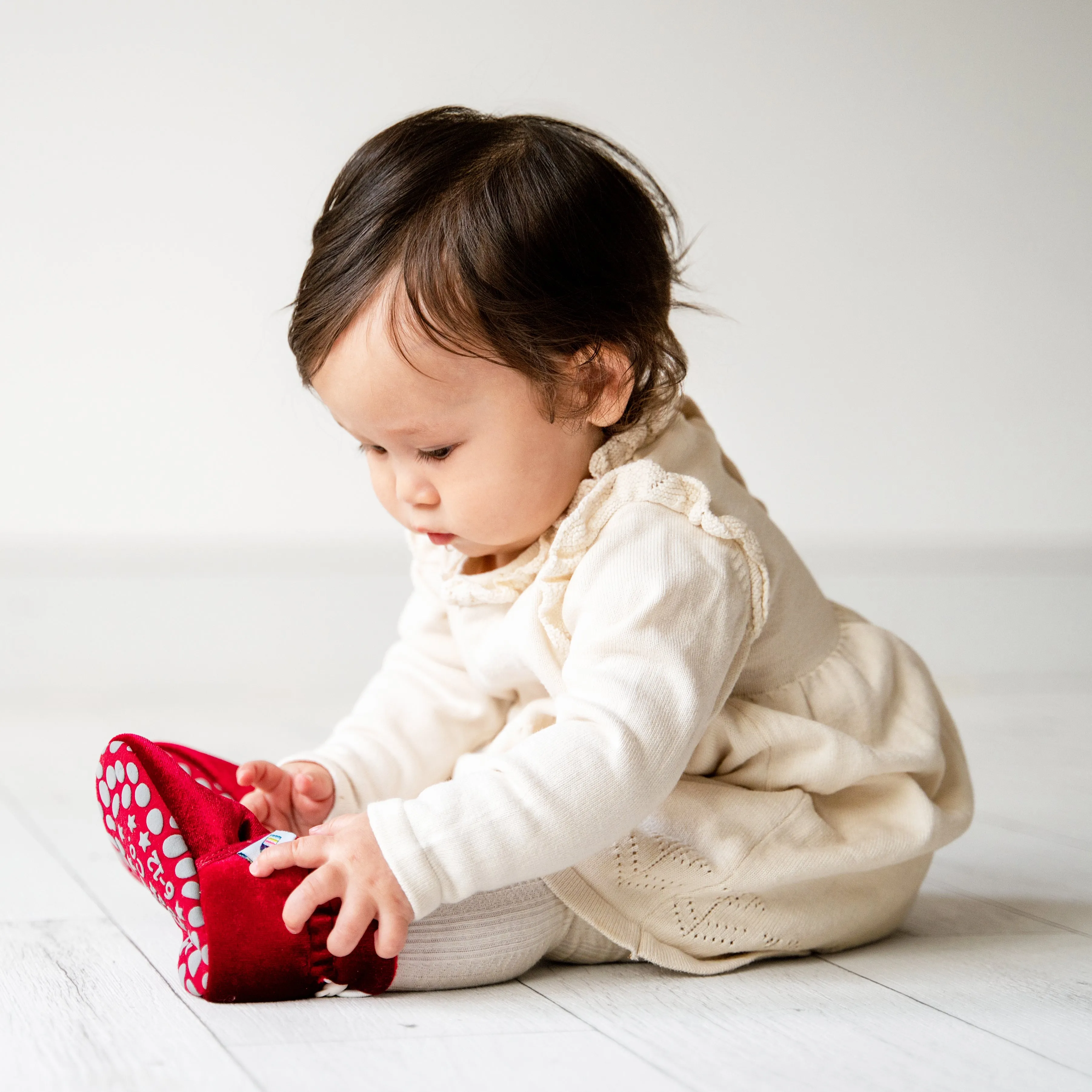 Crimson Red Velvet - Stay-on, Non-Slip Booties - Cosy Christmas Pram Slipper or Baby Carrier bootie