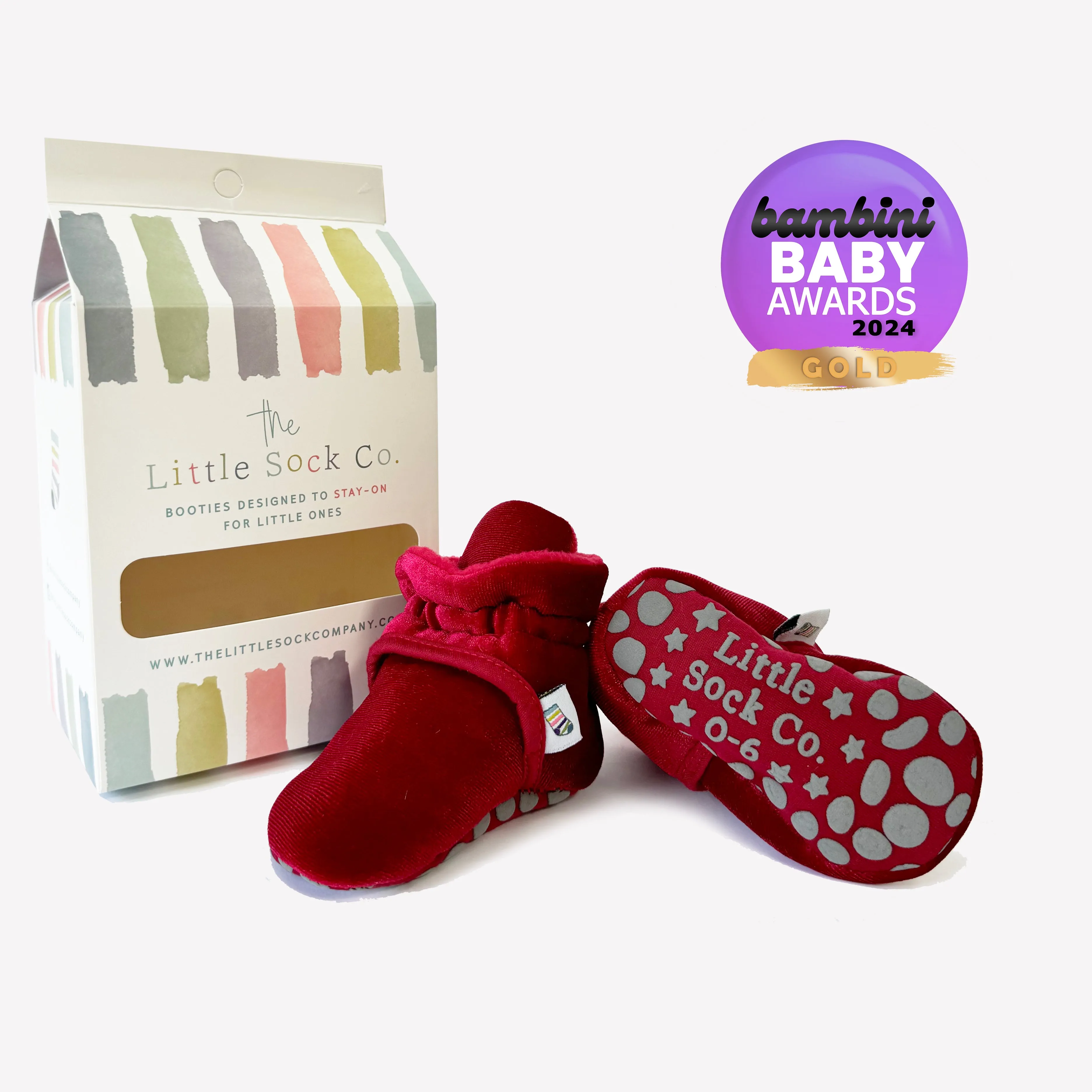 Crimson Red Velvet - Stay-on, Non-Slip Booties - Cosy Christmas Pram Slipper or Baby Carrier bootie