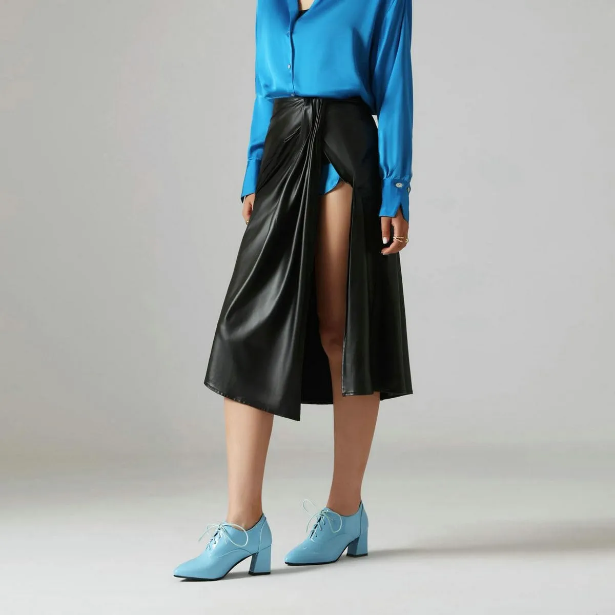 DINTAHA Patent Leather Heeled Oxfords Pointed Toe Oxford Heels Dress Shoes