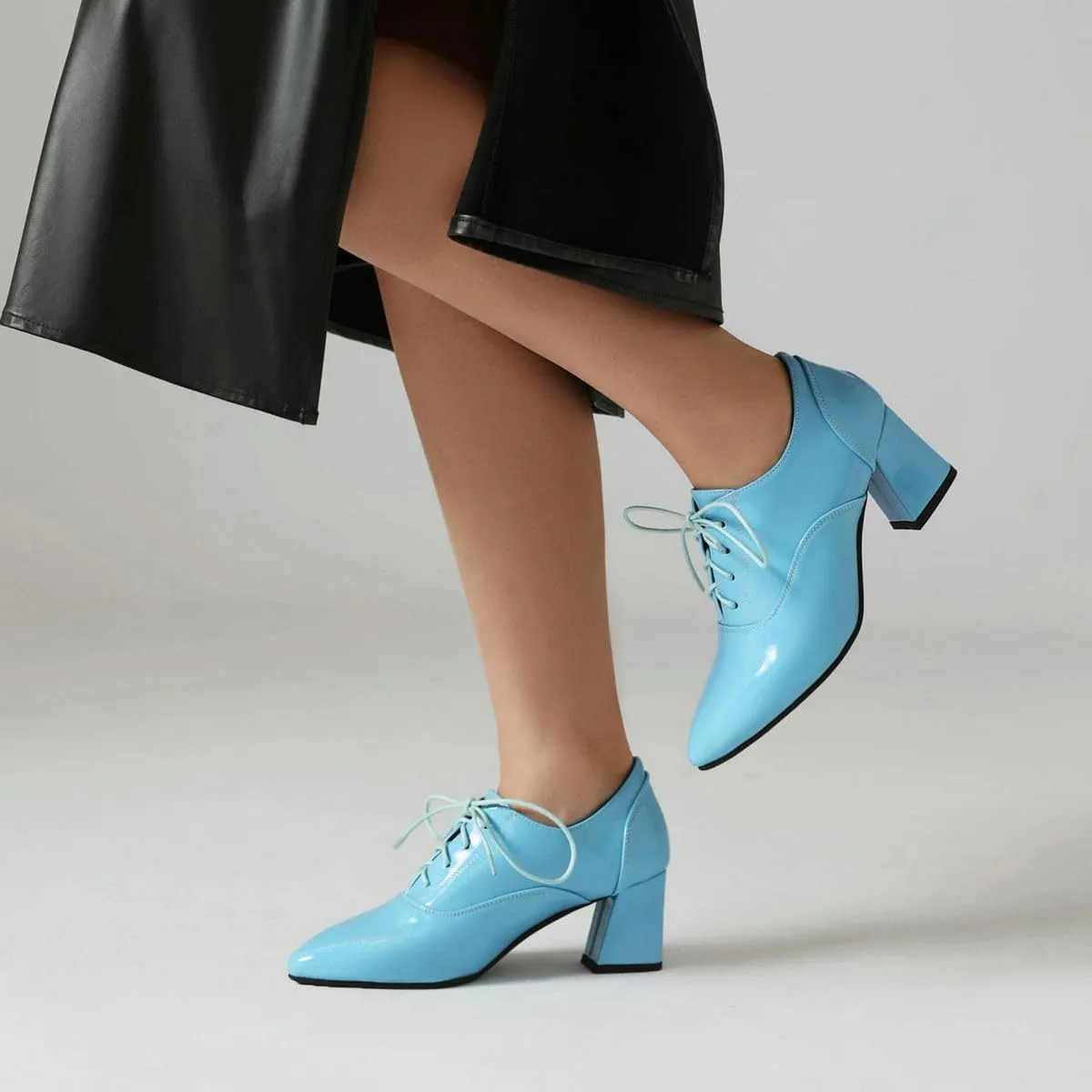 DINTAHA Patent Leather Heeled Oxfords Pointed Toe Oxford Heels Dress Shoes
