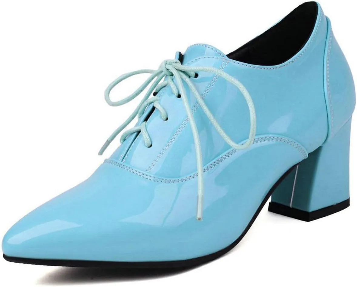 DINTAHA Patent Leather Heeled Oxfords Pointed Toe Oxford Heels Dress Shoes