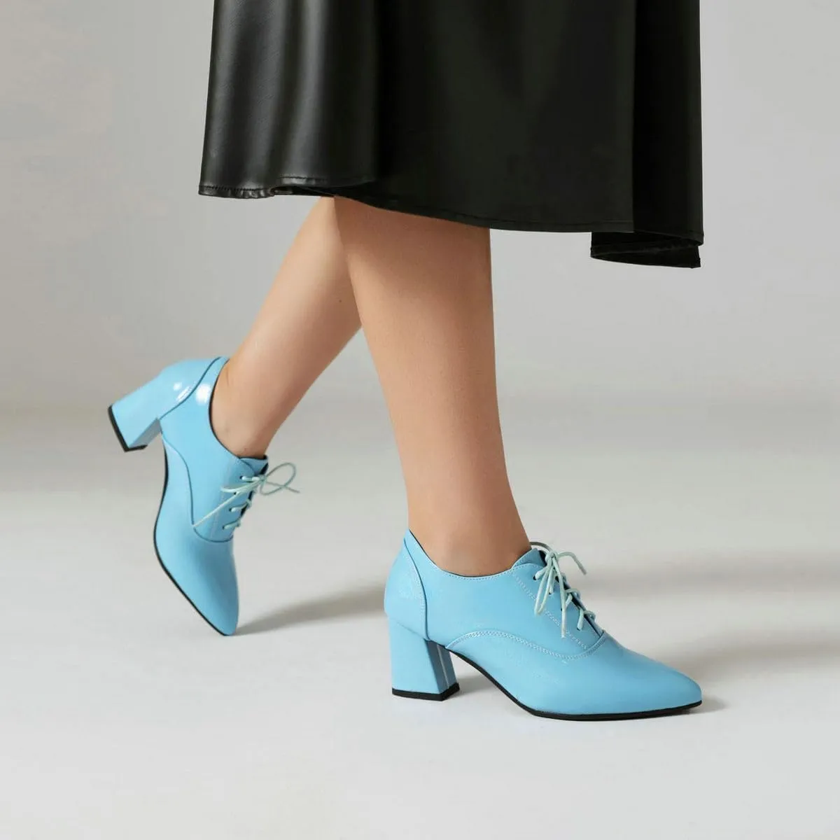 DINTAHA Patent Leather Heeled Oxfords Pointed Toe Oxford Heels Dress Shoes