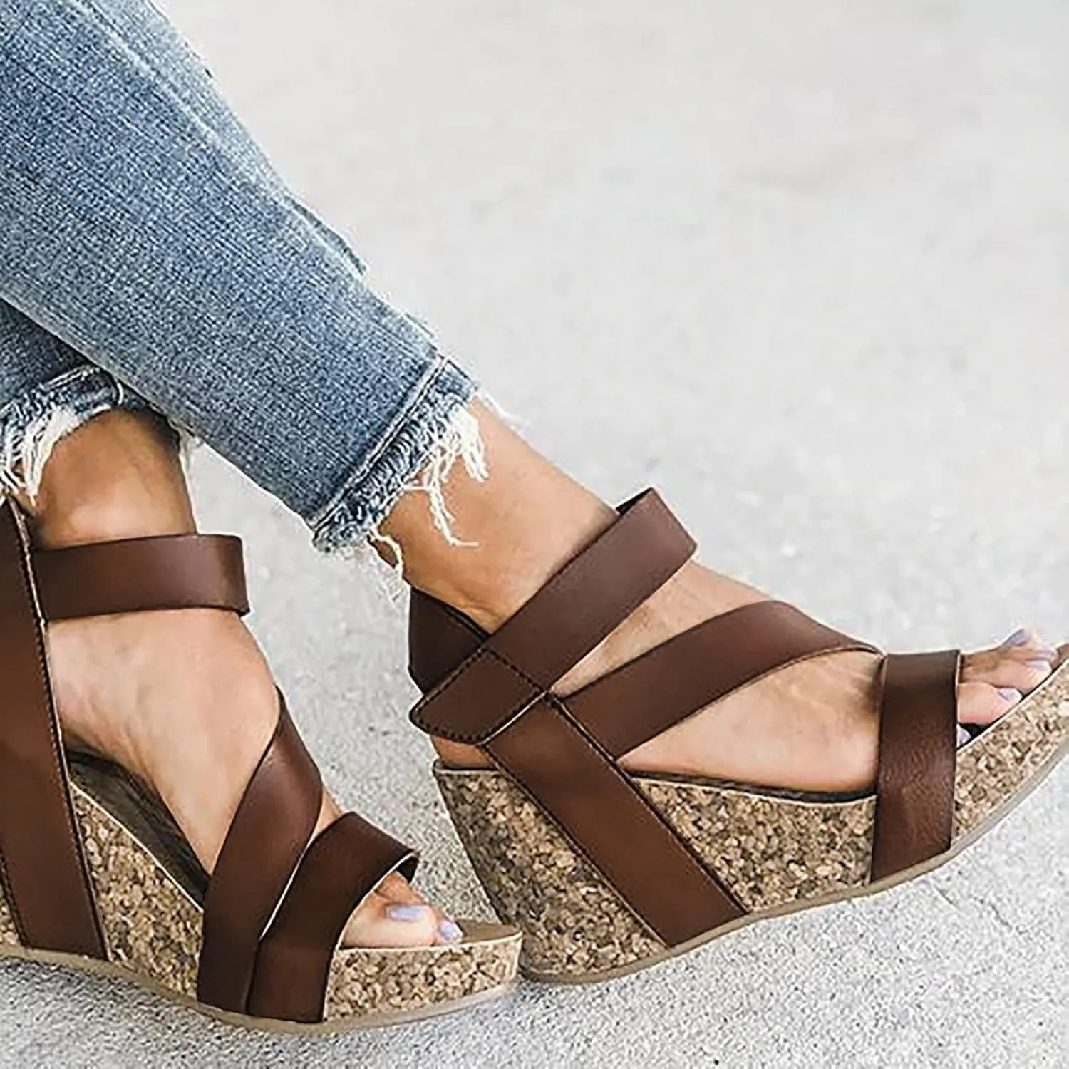 Eduavar Sandalias para Mujer, Women Sandals Dressy Leather Wedge Platform Sandals Open Toe Sandals Shoes