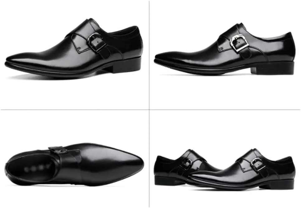 Formal Dress Shoes for Men Leather Cap Toe Shoes Slip Resistant Rubber Sole Block Heel Low Top Wedding