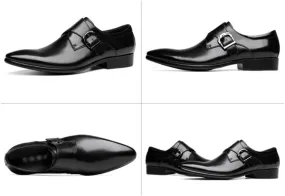 Formal Dress Shoes for Men Leather Cap Toe Shoes Slip Resistant Rubber Sole Block Heel Low Top Wedding