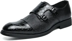 Formal Oxford Shoes for Men Slip On Double Monk Strap Cap Toe PU Leather Rubber Sole Non Slip Anti-Slip Slip Resistant Low Top Walking (Color : Black, Size : 7)