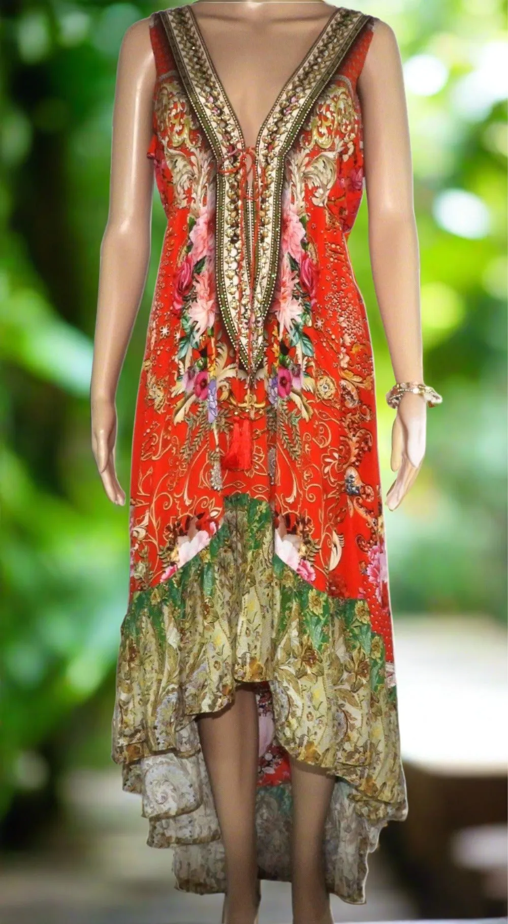 Geisha Silk V-neck Hi-lo Frill Dress