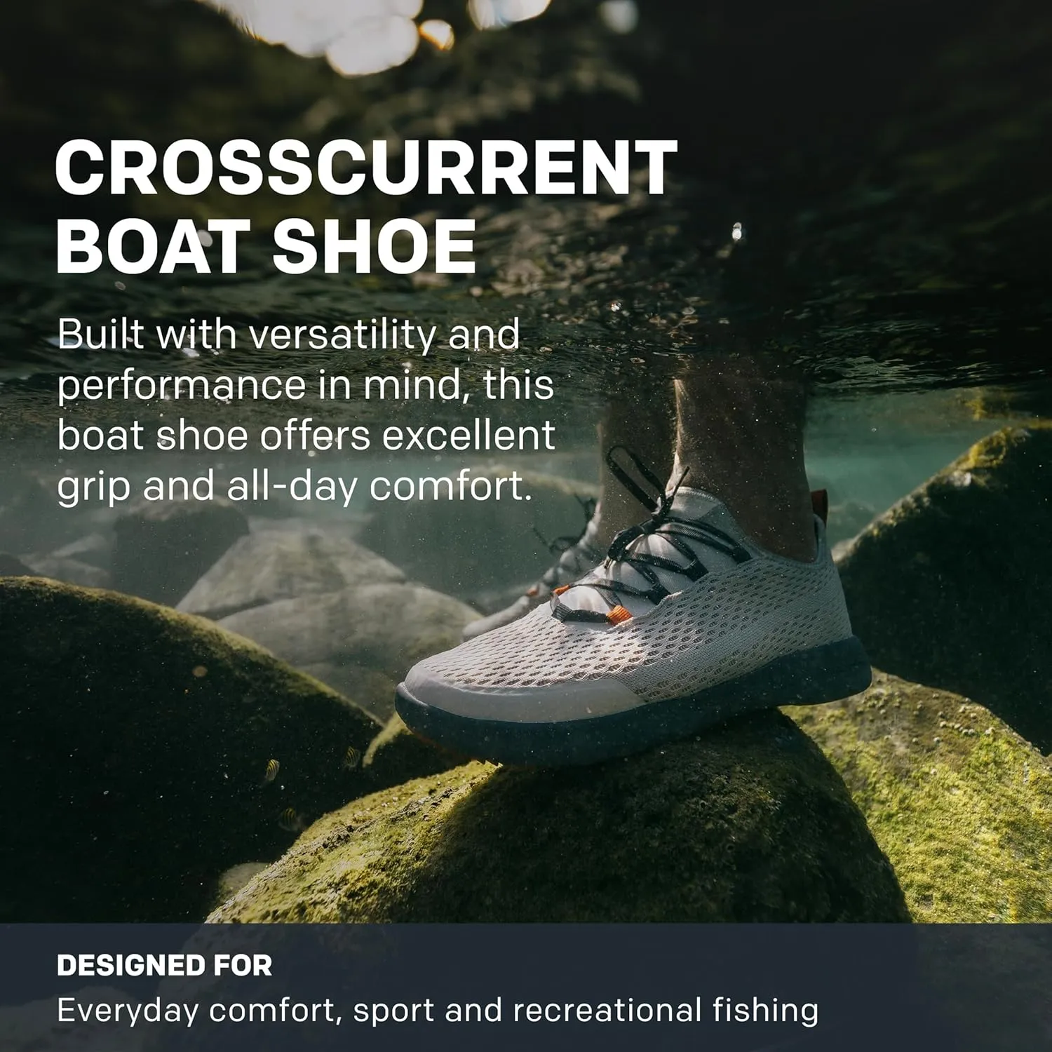 Grundens Mens CrossCurrent Boat Shoe - Lightweight Quick Dry Water Shoes, Barefoot Wear with Slip On/Off Mesh Tongue