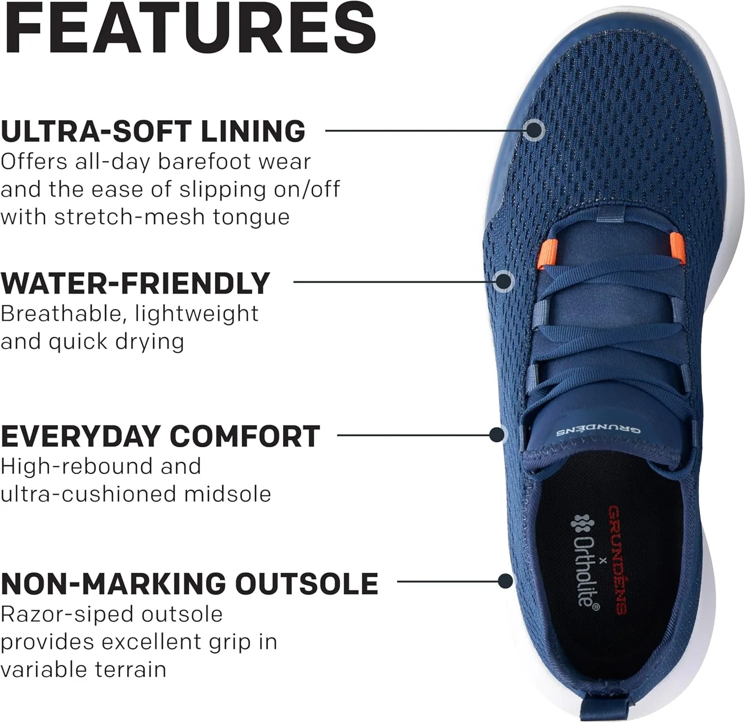 Grundens Mens CrossCurrent Boat Shoe - Lightweight Quick Dry Water Shoes, Barefoot Wear with Slip On/Off Mesh Tongue