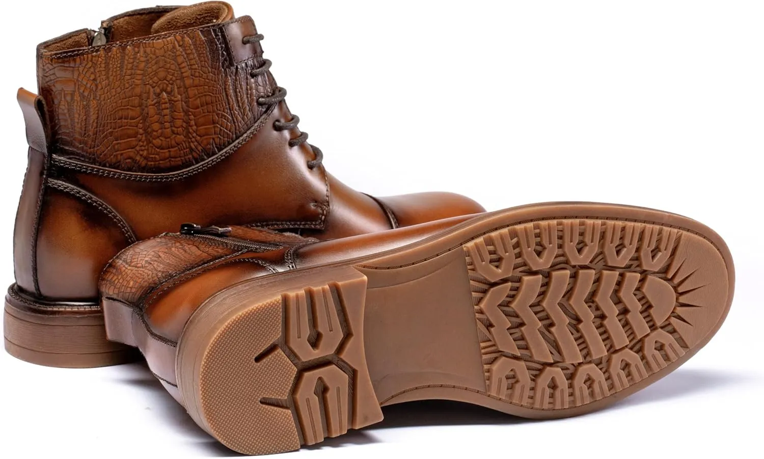 Holy dove Mens Oxford Leather Dress Boots Cap Toe Side Zip Fashion Mid Top Chukka Ankle Boots for Men
