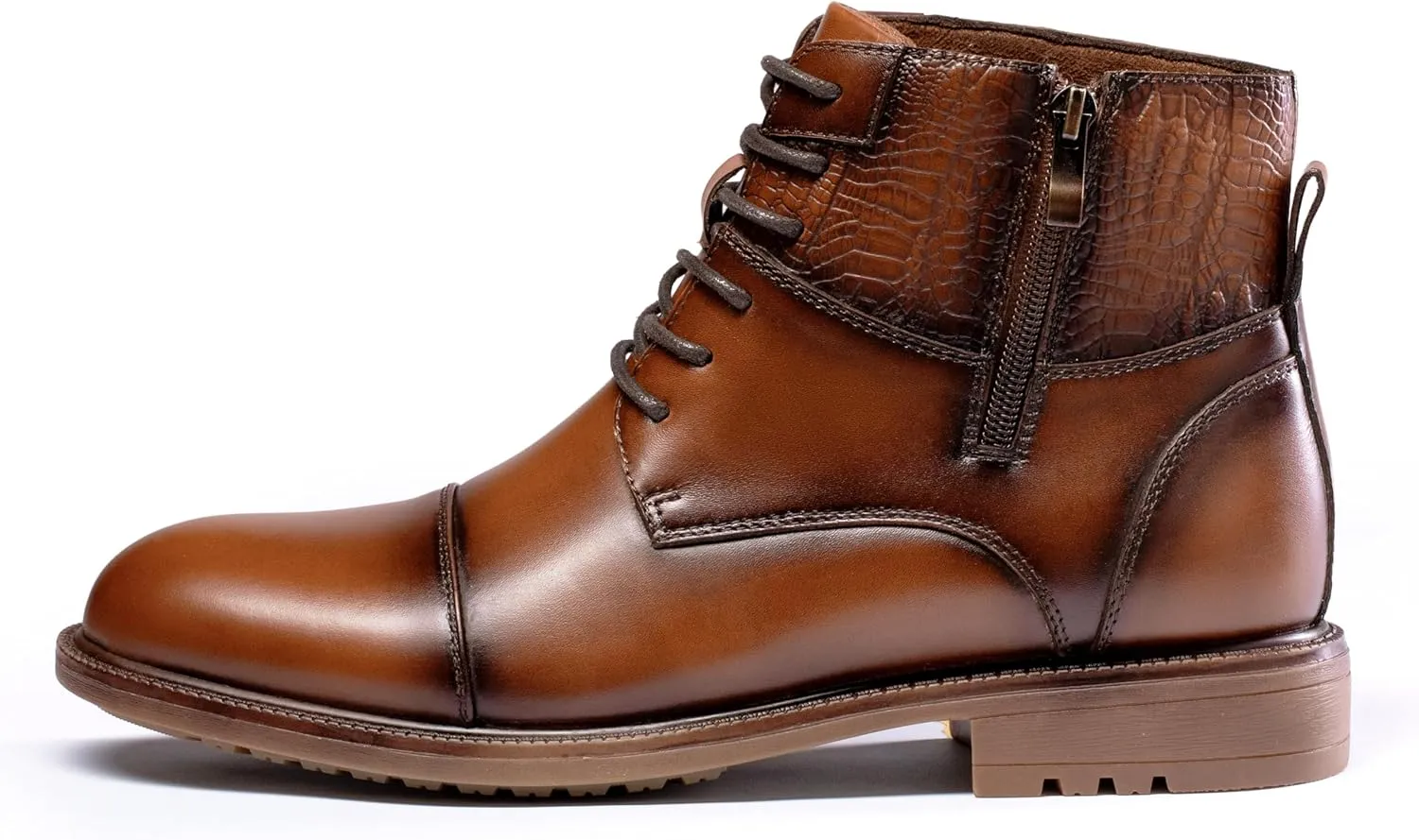 Holy dove Mens Oxford Leather Dress Boots Cap Toe Side Zip Fashion Mid Top Chukka Ankle Boots for Men