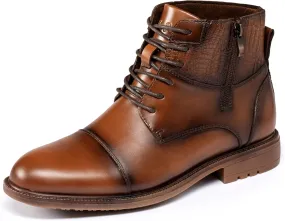 Holy dove Mens Oxford Leather Dress Boots Cap Toe Side Zip Fashion Mid Top Chukka Ankle Boots for Men