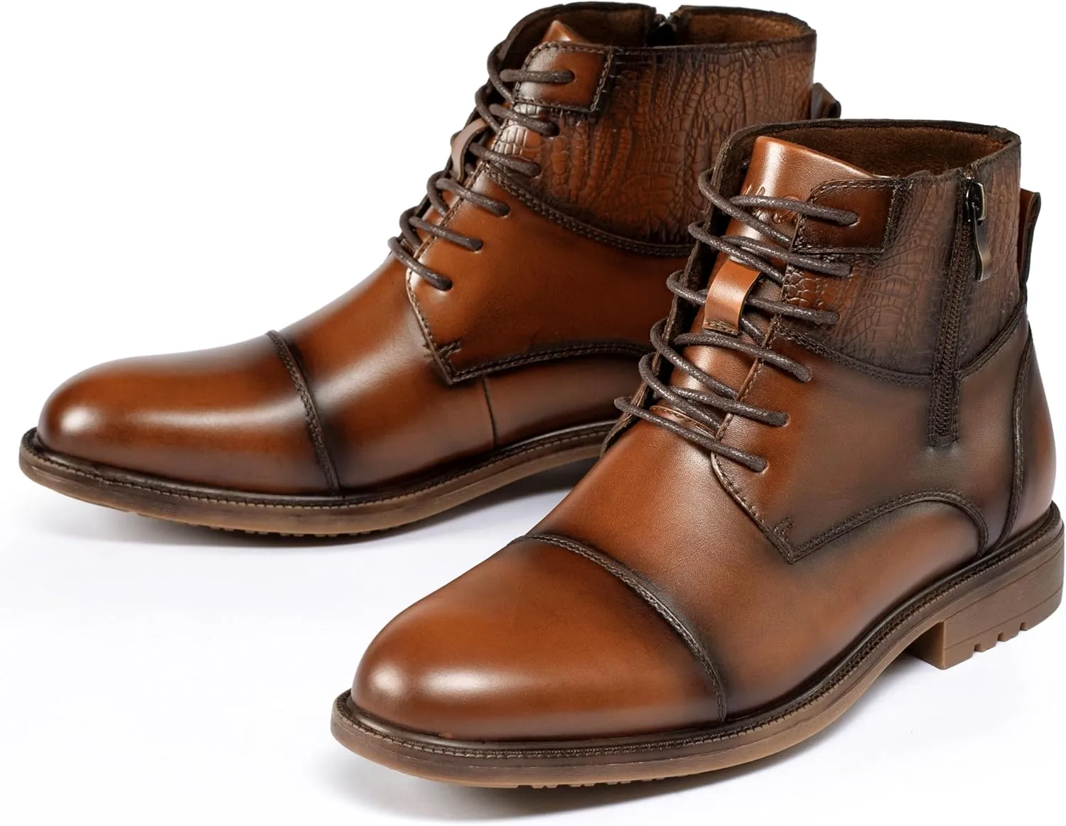 Holy dove Mens Oxford Leather Dress Boots Cap Toe Side Zip Fashion Mid Top Chukka Ankle Boots for Men