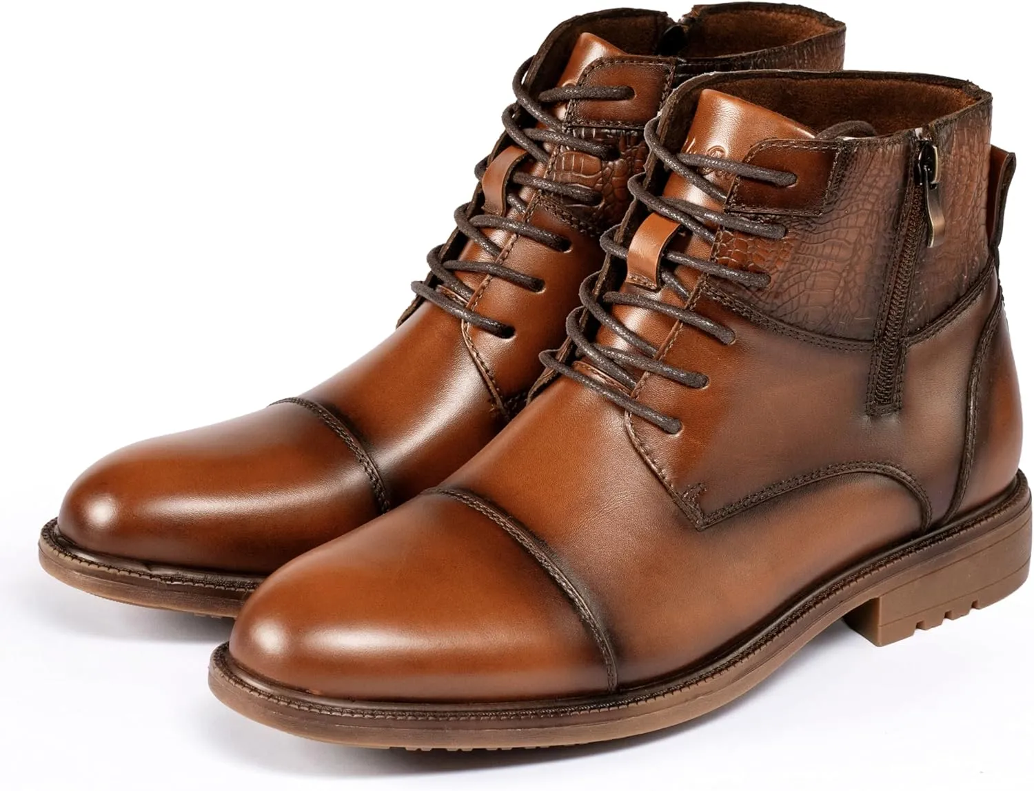 Holy dove Mens Oxford Leather Dress Boots Cap Toe Side Zip Fashion Mid Top Chukka Ankle Boots for Men