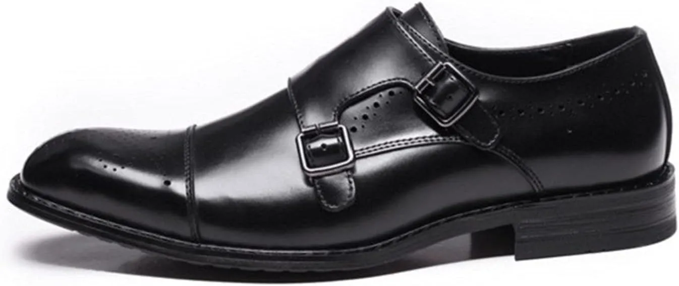 HOOENG Shoes Dress Oxford for Men Slip on Double Monk Strap Brogue Cap Toe Leather Low Top Anti-Slip Non Slip Outdoor