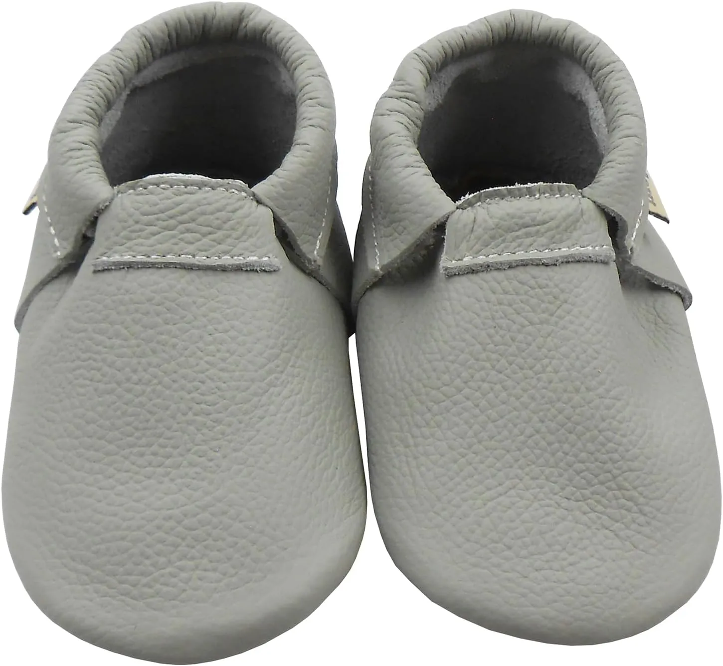 Infant Baby Moccasins with Rubber Sole - Soft Leather Anti Slip Crib Walking Baby Shoes Brown