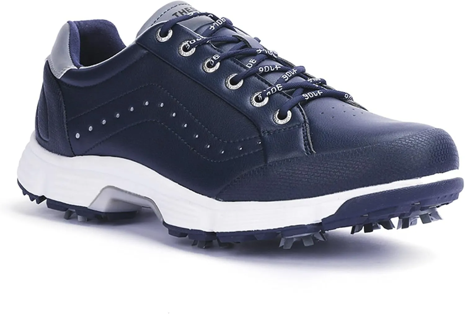 JiuQing Men's Golf Shoes Professional Spikes Leather Golfing Trainers Waterproof Anti-Slip
