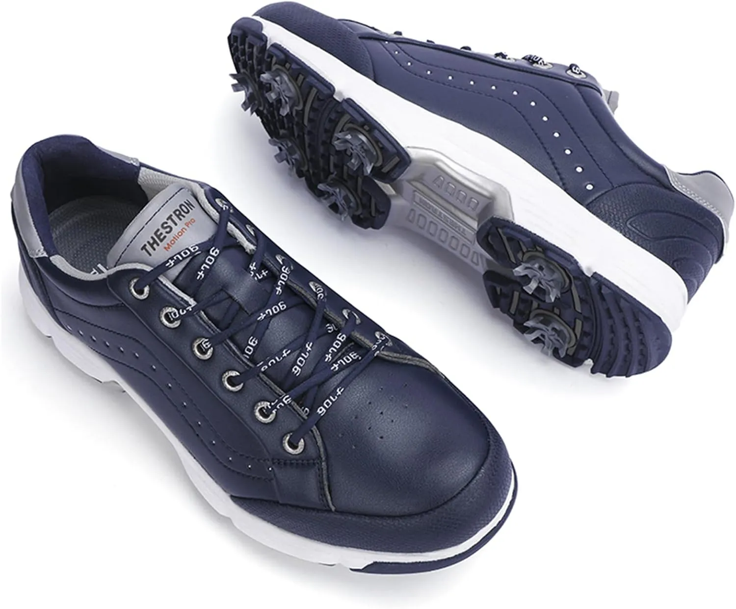JiuQing Men's Golf Shoes Professional Spikes Leather Golfing Trainers Waterproof Anti-Slip
