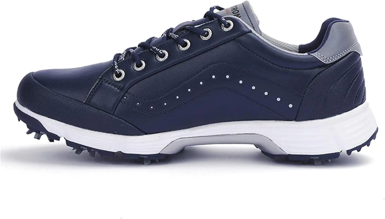 JiuQing Men's Golf Shoes Professional Spikes Leather Golfing Trainers Waterproof Anti-Slip