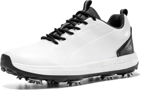 JiuQing Spikes Golf Shoes Men's Leather Professional Golfing Trainer Anti Slip Lightweight