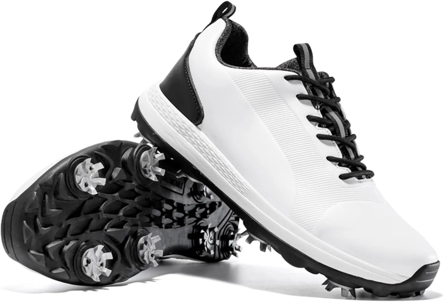 JiuQing Spikes Golf Shoes Men's Leather Professional Golfing Trainer Anti Slip Lightweight