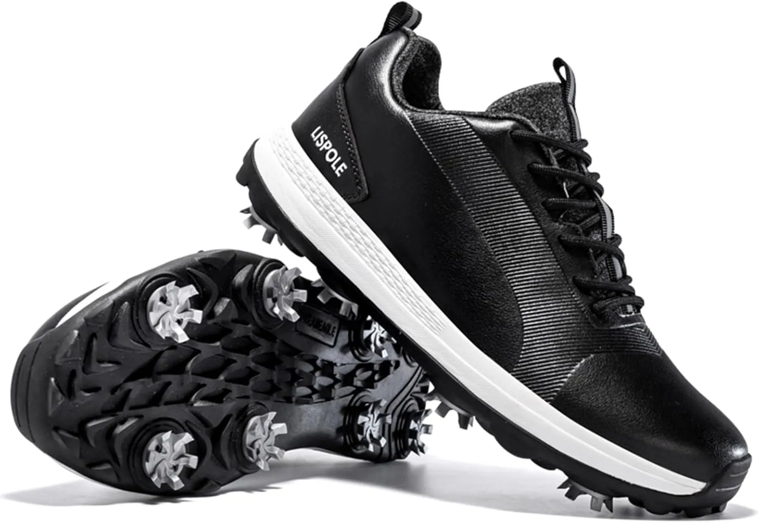 JiuQing Spikes Golf Shoes Men's Leather Professional Golfing Trainer Anti Slip Lightweight