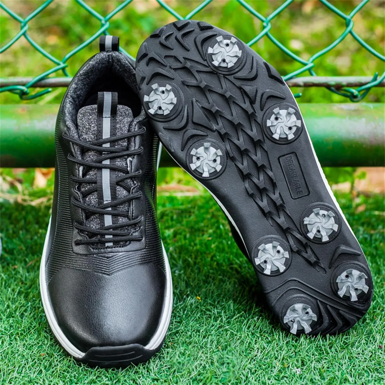 JiuQing Spikes Golf Shoes Men's Leather Professional Golfing Trainer Anti Slip Lightweight