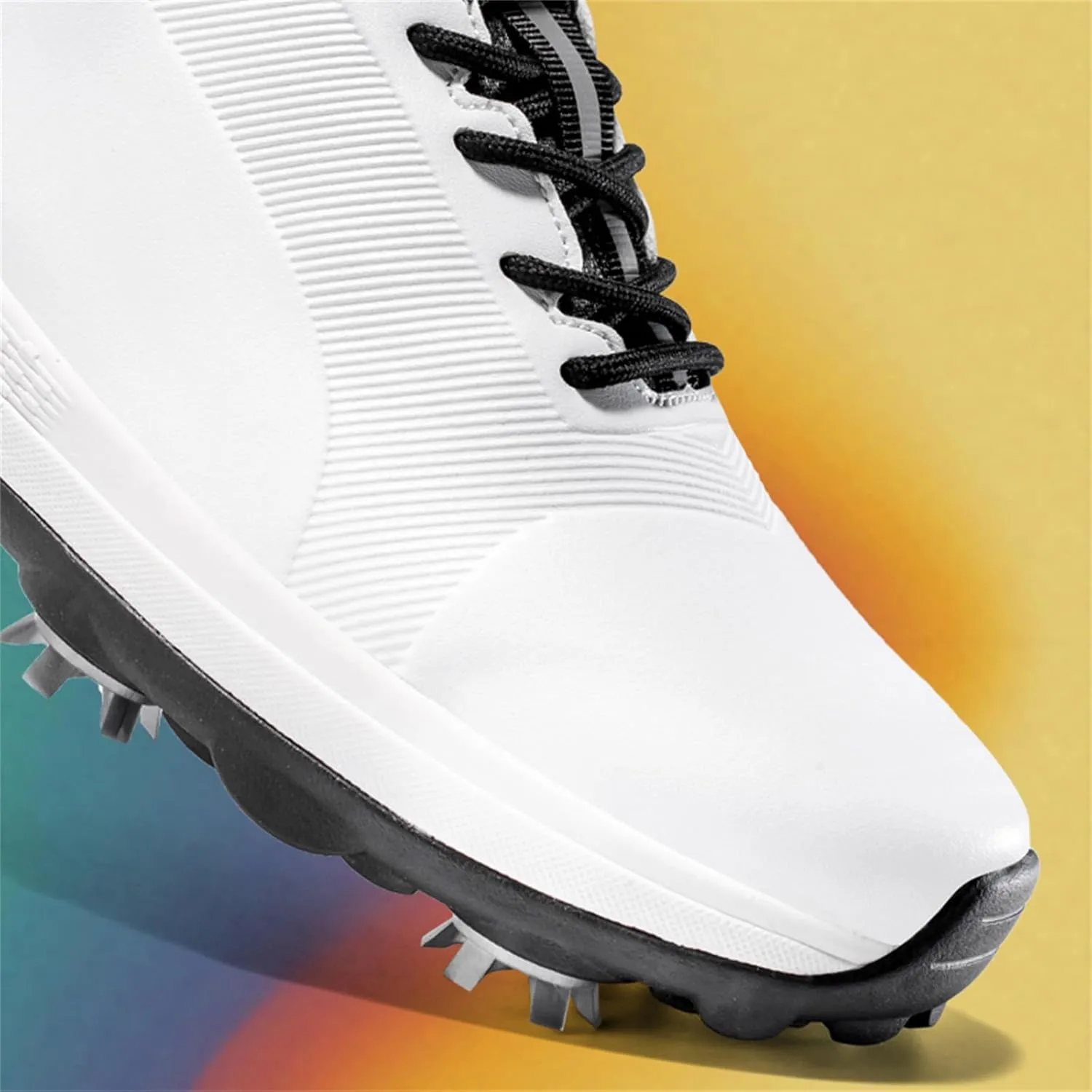 JiuQing Spikes Golf Shoes Men's Leather Professional Golfing Trainer Anti Slip Lightweight