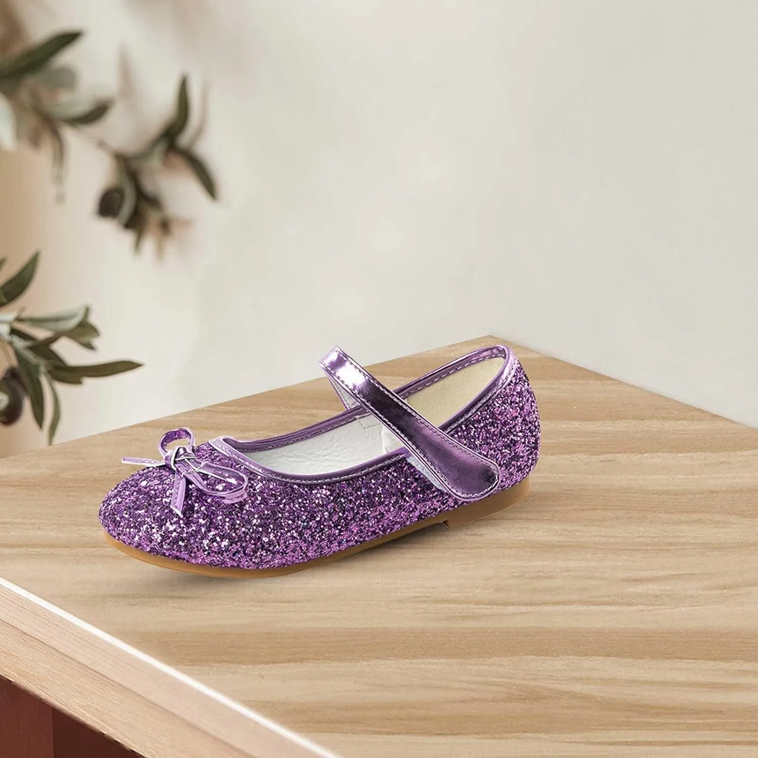 Kids Girls Sole Rubber Sequins Dance Shoes Ankle Low Heel Closed Toe Party Loafers with Strap Fancy Princess Shoes