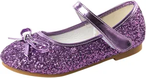 Kids Girls Sole Rubber Sequins Dance Shoes Ankle Low Heel Closed Toe Party Loafers with Strap Fancy Princess Shoes