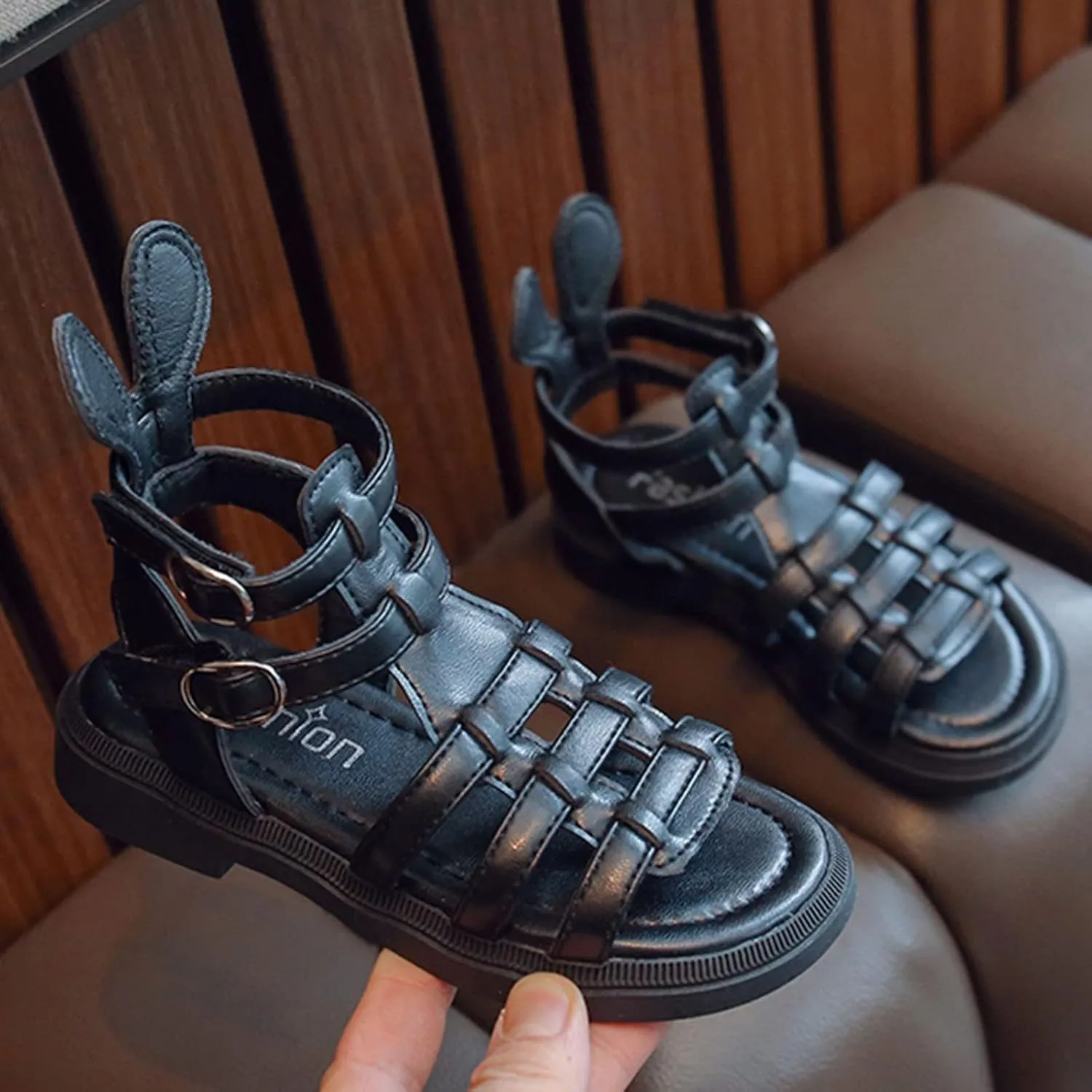 Kids Rubber Flat Gl𝐚diator Sandals Baby Boys Girls Slip On Soft Open Toe Summer Shoes Bunny Bear Bottom Comfy Loafers