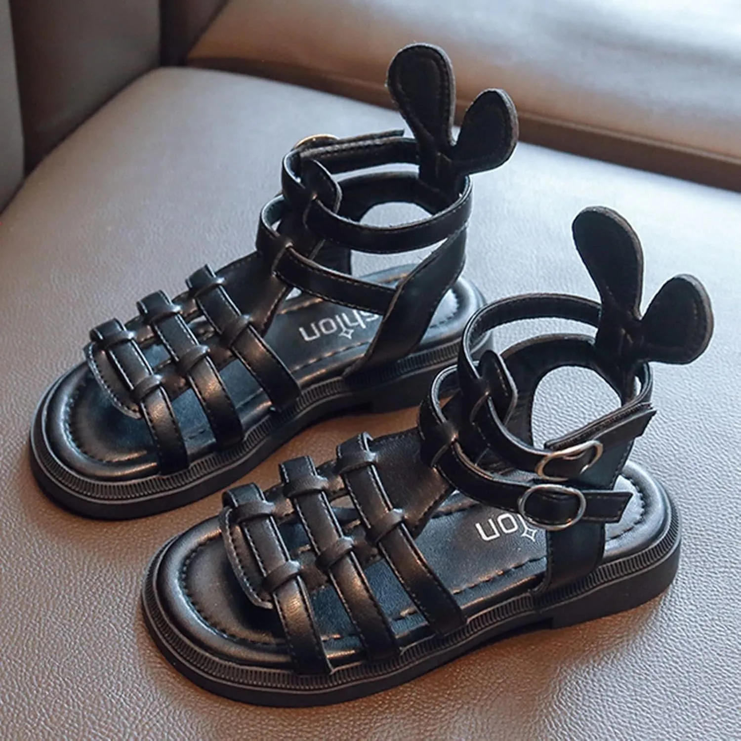Kids Rubber Flat Gl𝐚diator Sandals Baby Boys Girls Slip On Soft Open Toe Summer Shoes Bunny Bear Bottom Comfy Loafers