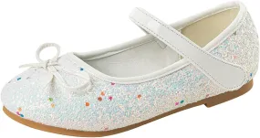 Kids Sparkly Mary Jane Shoes Bowknot Flat Toddler Girls Glitter Princess Dress Shoes Strap Rubber Soles Wedding