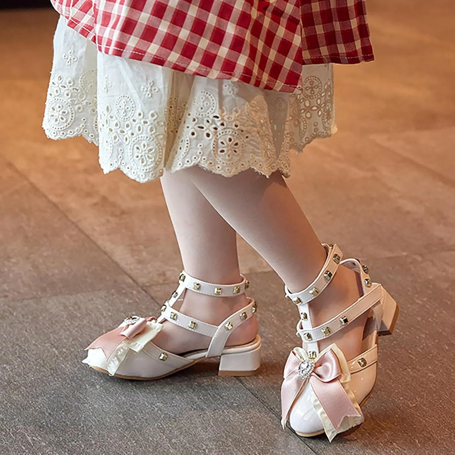 Ladies' Leather Shoes Shoes with Summer Korean Version Fashion Small Heels Single Little Girls White Dress Sandals