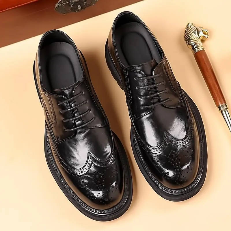 Mens Fashion Slip-On Round Anti-Slip Mid Chunky Heels Formal Dress