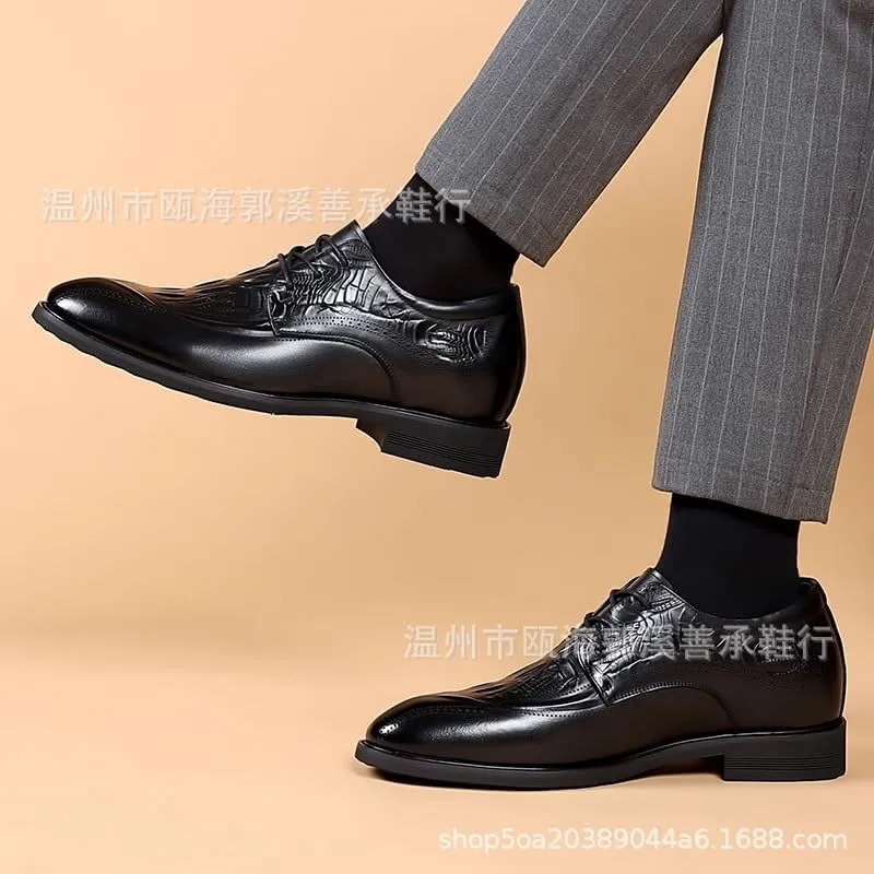 Mens Fashion Slip-On Round Anti-Slip Mid Chunky Heels Formal Dress