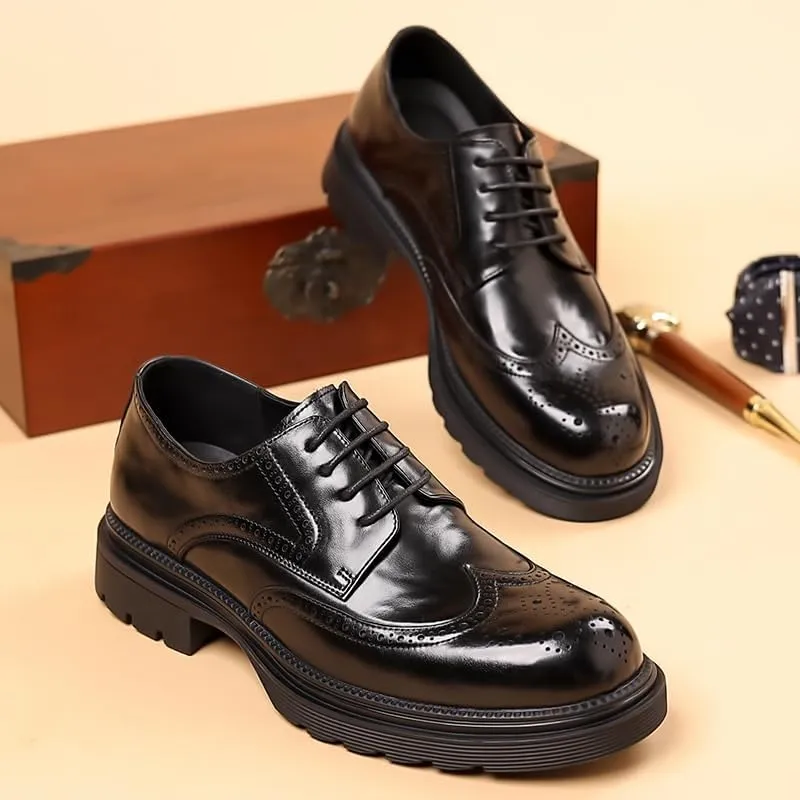 Mens Fashion Slip-On Round Anti-Slip Mid Chunky Heels Formal Dress