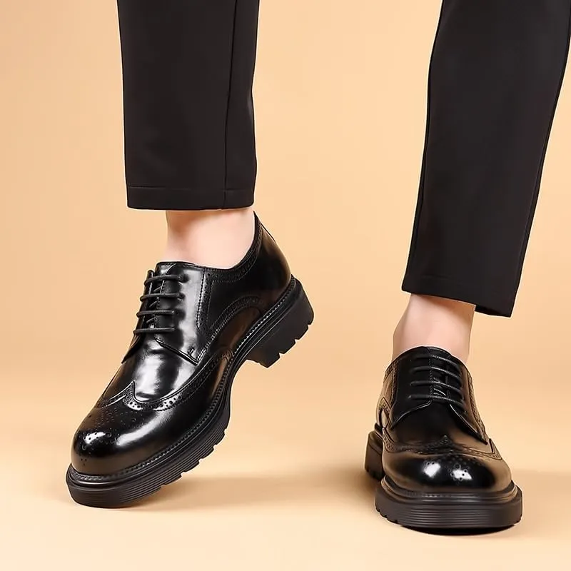 Mens Fashion Slip-On Round Anti-Slip Mid Chunky Heels Formal Dress