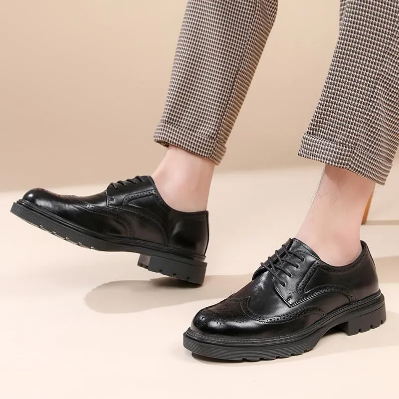 Men's Genuine Leather Lace Up Oxfords Comfort Wide Round Toe Non-Slip Dress Shoes for Driving Walking Wedding Outdoor Indoor Size
