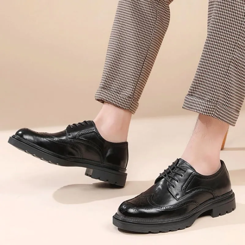 Men's Genuine Leather Lace Up Oxfords Comfort Wide Round Toe Non-Slip Dress Shoes for Driving Walking Wedding Outdoor Indoor Size